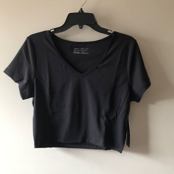 Yogalicious Nude Tech Cropped Top V-neck Size XL Black NWT - Picture 1 of 4